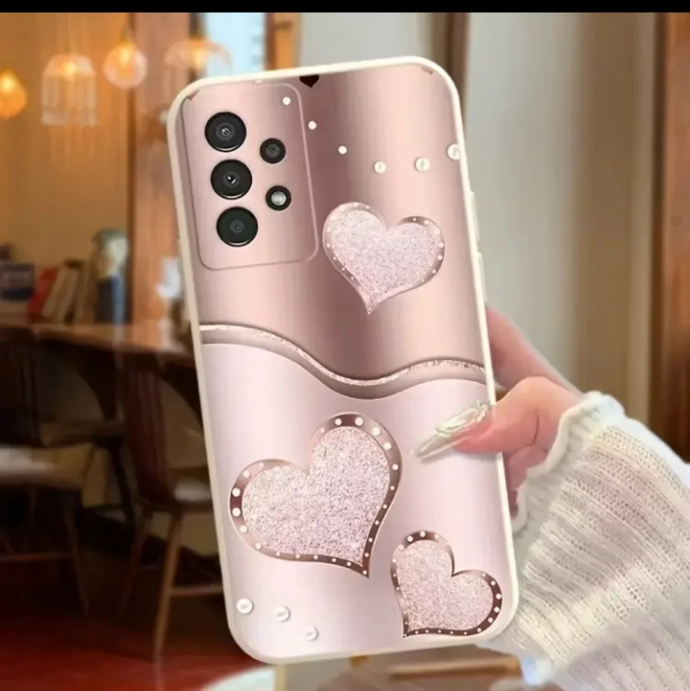 iPhone 13 pro max Pink White Heart Glossy Hard Plastic Back Case Cover